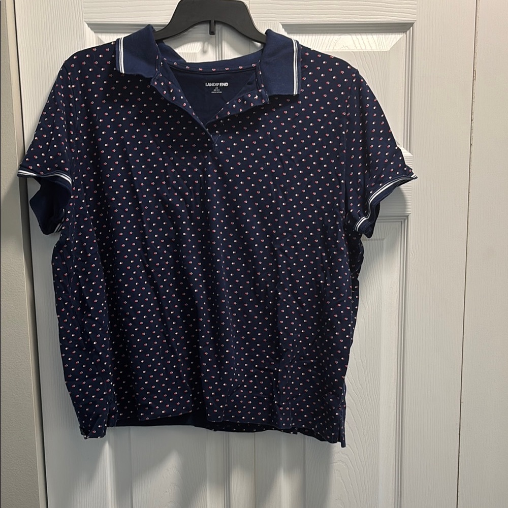 Lands' End Blue and White Relaxed Polo Shirt